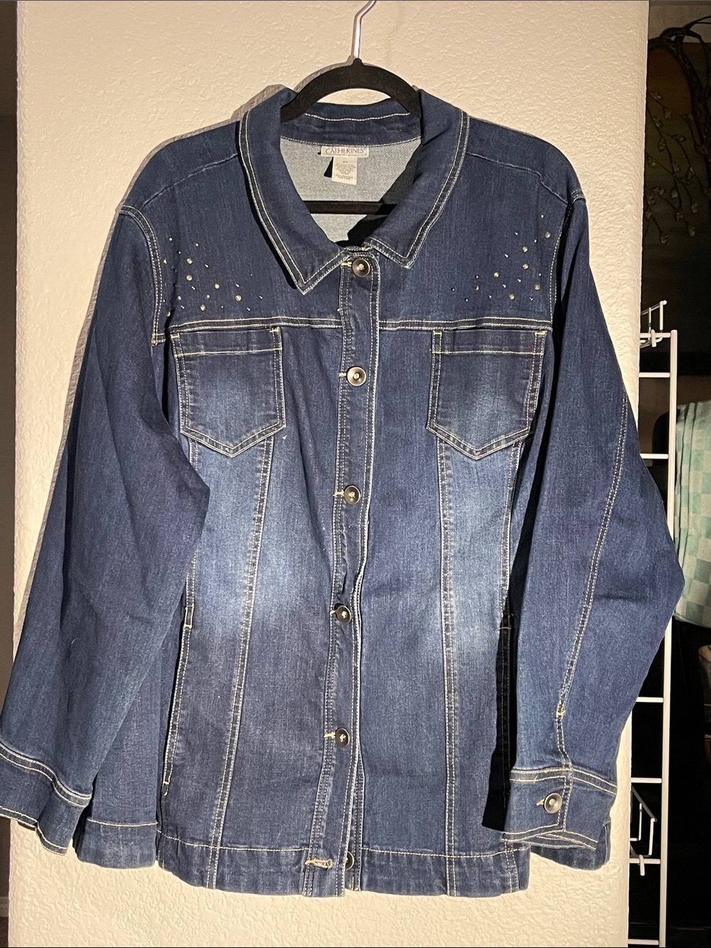 Catherines Denim Button-Up Jacket with Stud Detail - Blue 3X